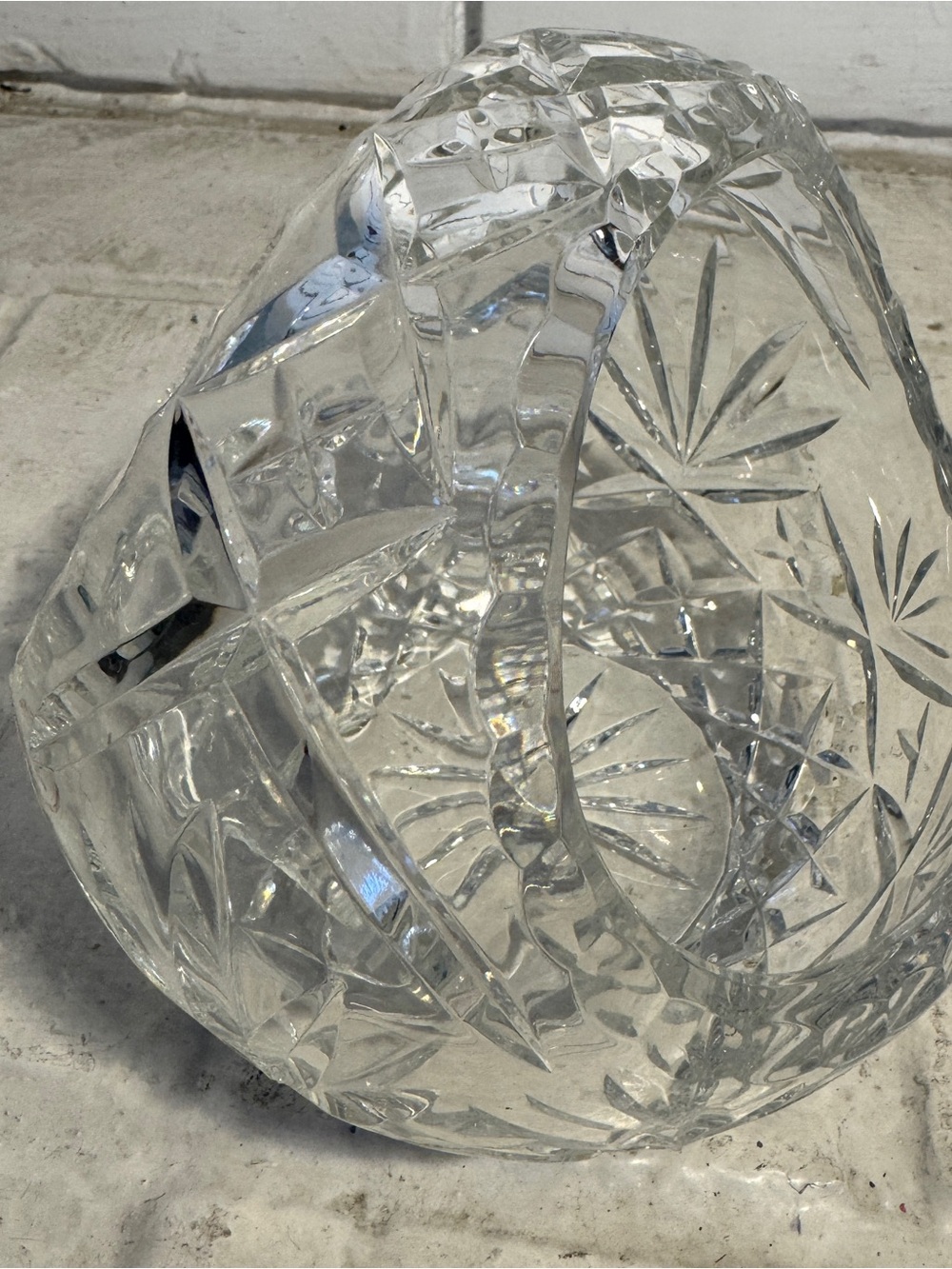 Vintage Crystal Clear 24% Lead Crystal Basket Bowl Hand Cut Starburst